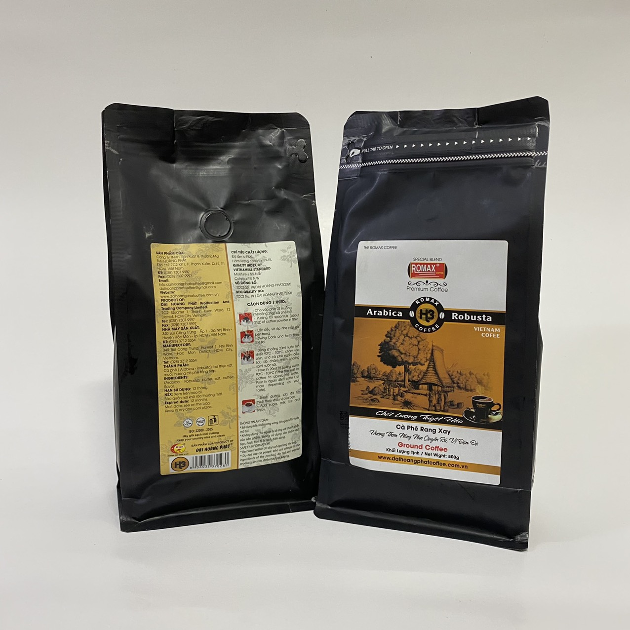 Cà phê rang xay ROMAX H3 Arabica Robusta 500gr túi đen - Romax Coffee