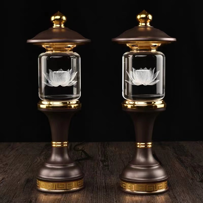 CẶP 2 CÂY ĐÈN LED HOA SEN PHA LÊ THỜ CÚNG TRANG TRÍ