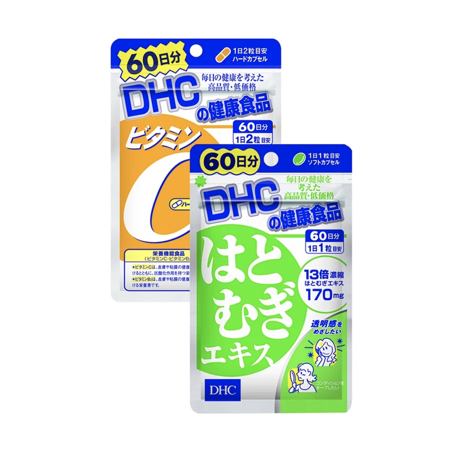 Combo Thực phẩm bảo vệ sức khoẻ DHC VITAMIN C + ADLAY EXTRACT (60 ngày) - Dạng viên uống hỗ trợ Vitamin C + Ý dĩ