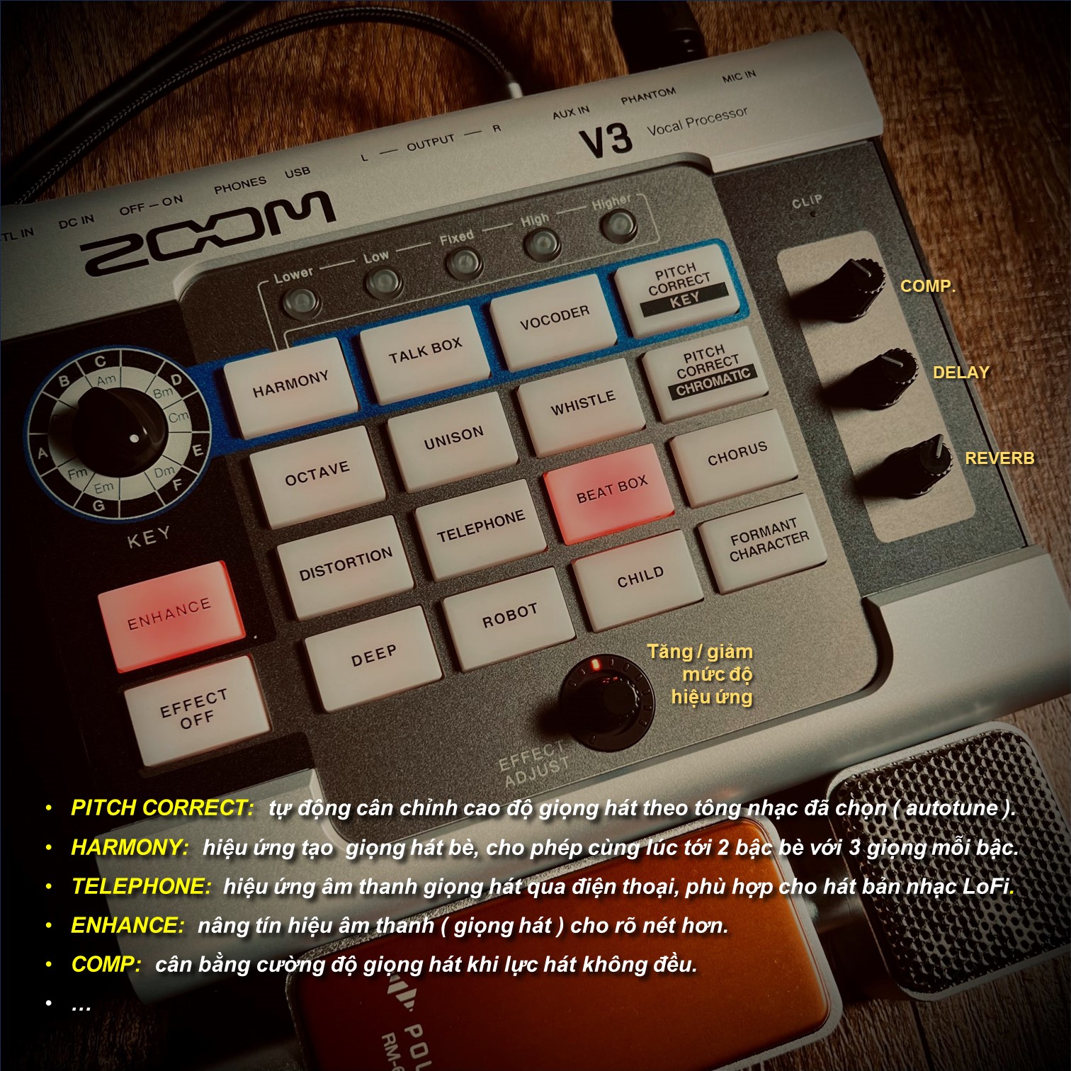 Hiệu ứng âm thanh cho Ca Sĩ ZOOM Vocal Processor V3 chính hãng