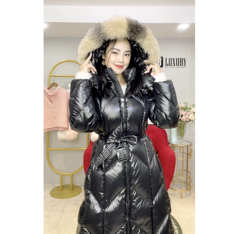 Áo khoác phao măng tô nữ cổ lông MONCLER Fulmarus Long Down dáng dài chất liệu lông vũ giữ nhiệt siêu ấm