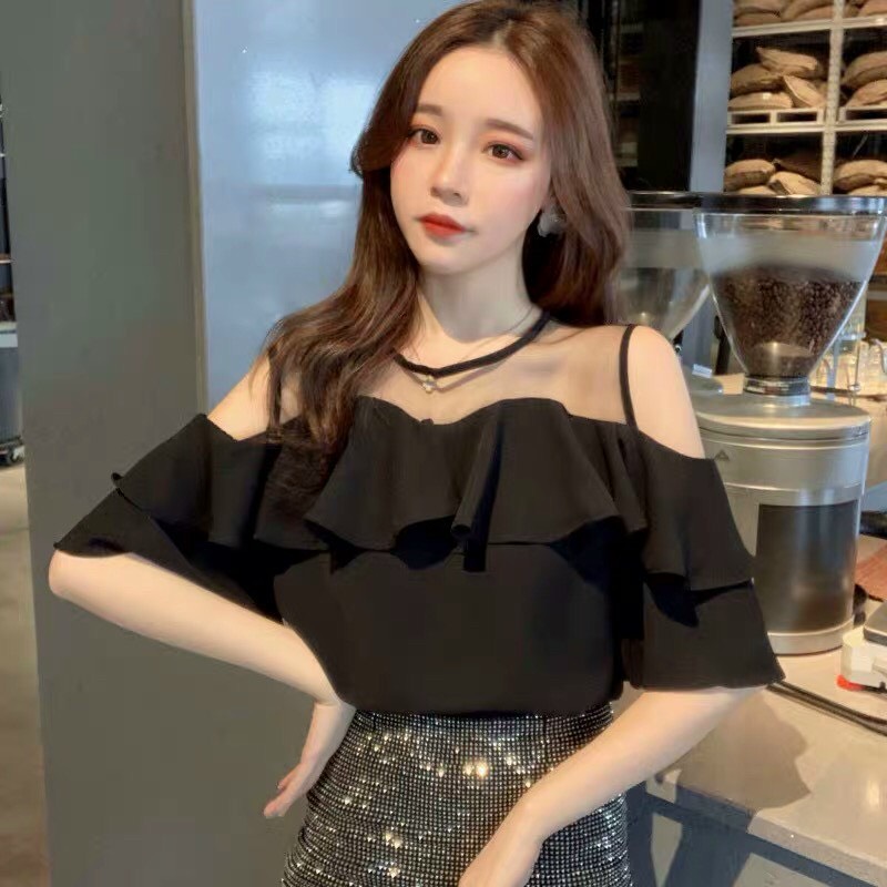 Áo voan bèo phối lưới đơn giản TTSA1052