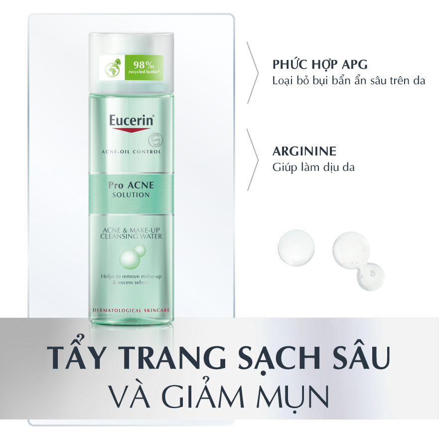[HCM]Nước Tẩy Trang Da Mụn Eucerin Pro ACNE Solution Acne & Make-up Cleansing Water 200ml