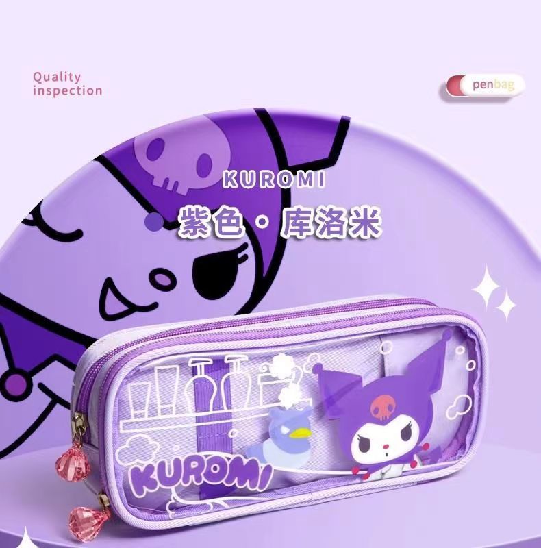 Genuine Sanrio Cartoon Three Layer Pencil Case Kuromi Melody Pochacco Large Capacity Pencil Case Student Cute Pencil Bag