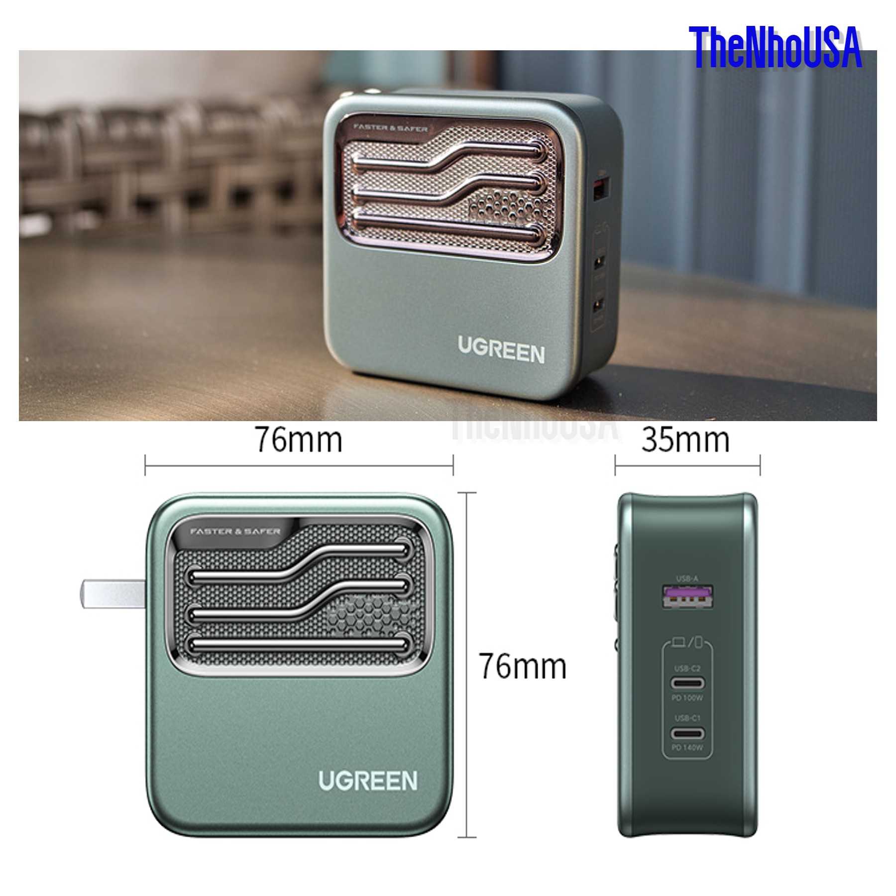 Củ sạc nhanh Ugreen Nexode GaN Fast - PD3.1 - 140w [2 Type C+1 Type A] PD3.1/PPS2.0/QC3.0/FCP/SCP