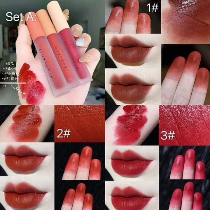 Son Heorange Set 3 Cây Son Kem