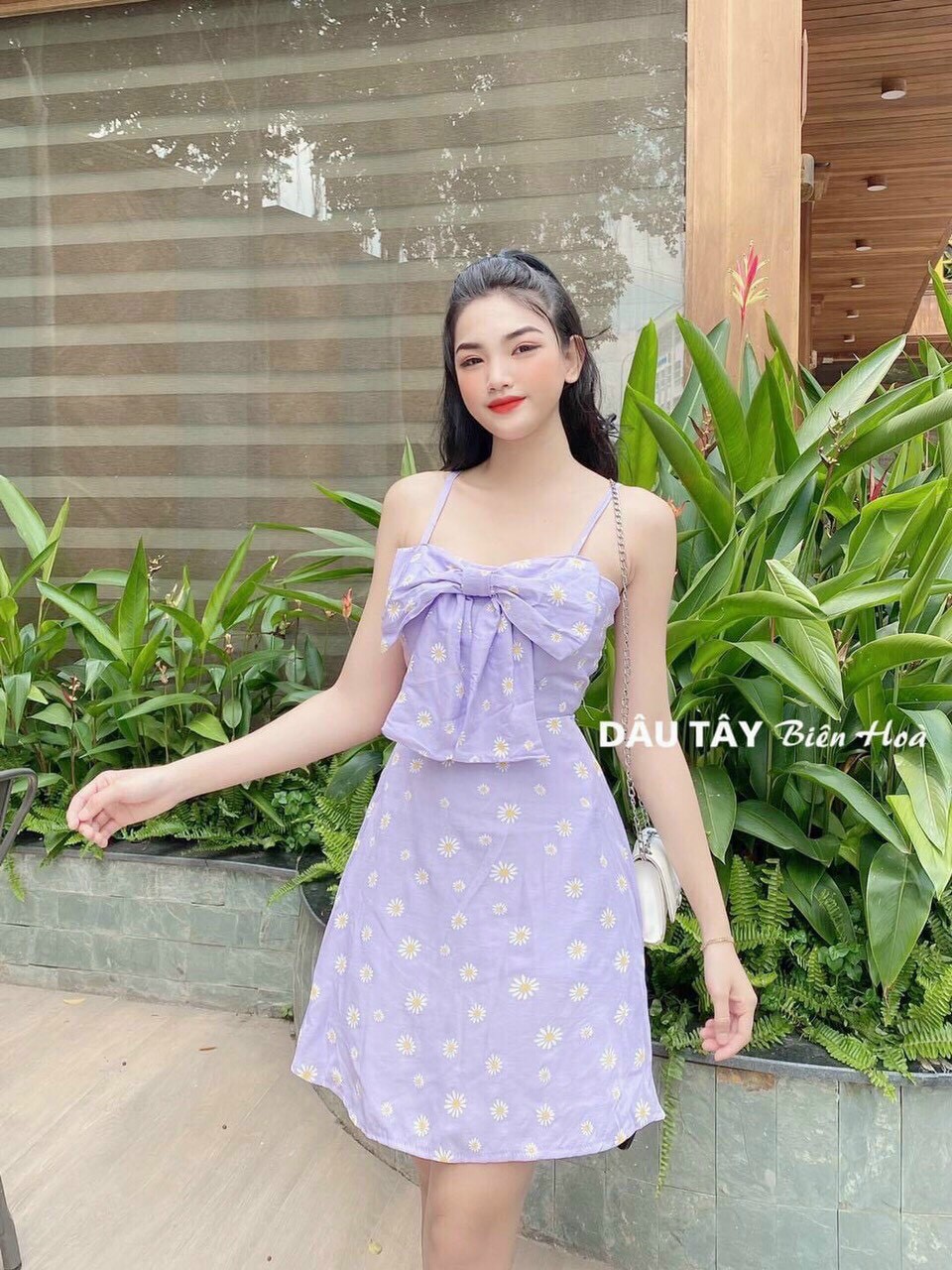 Đầm 2 dây hoa cúc nơ ngực-MTB#damnu