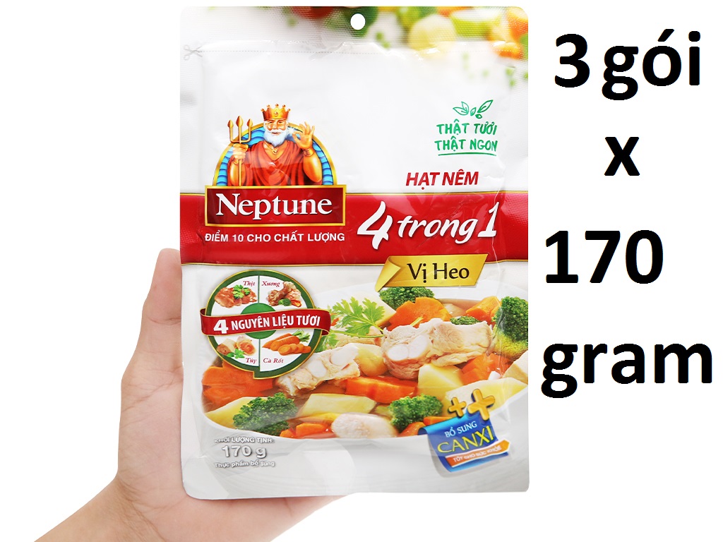 3 GÓI Hạt Nêm Neptune vị heo 170gr