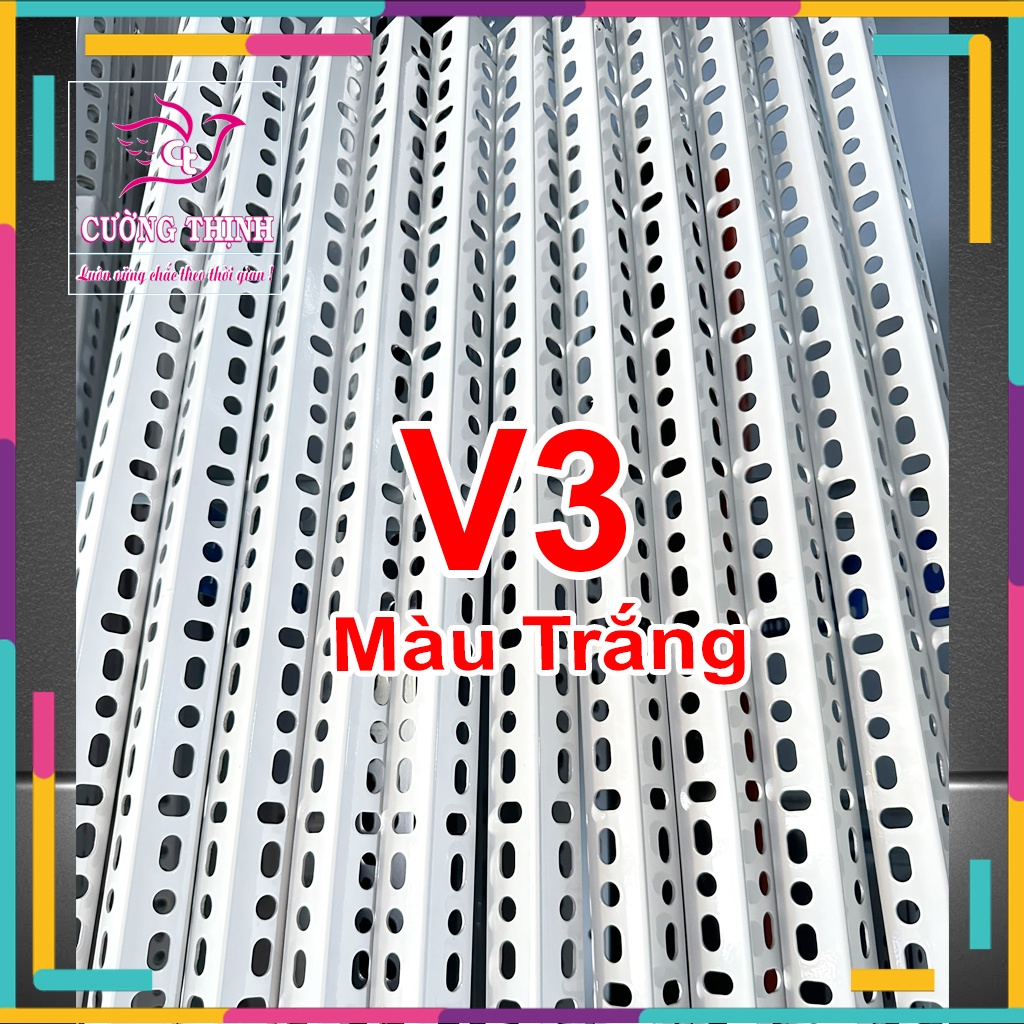 SẮT V LỖ (V3 dài 1m, dày 1,6mm) - Lắp ráp kệ sắt đa năng, Sắt V lỗ, Màu Trắng