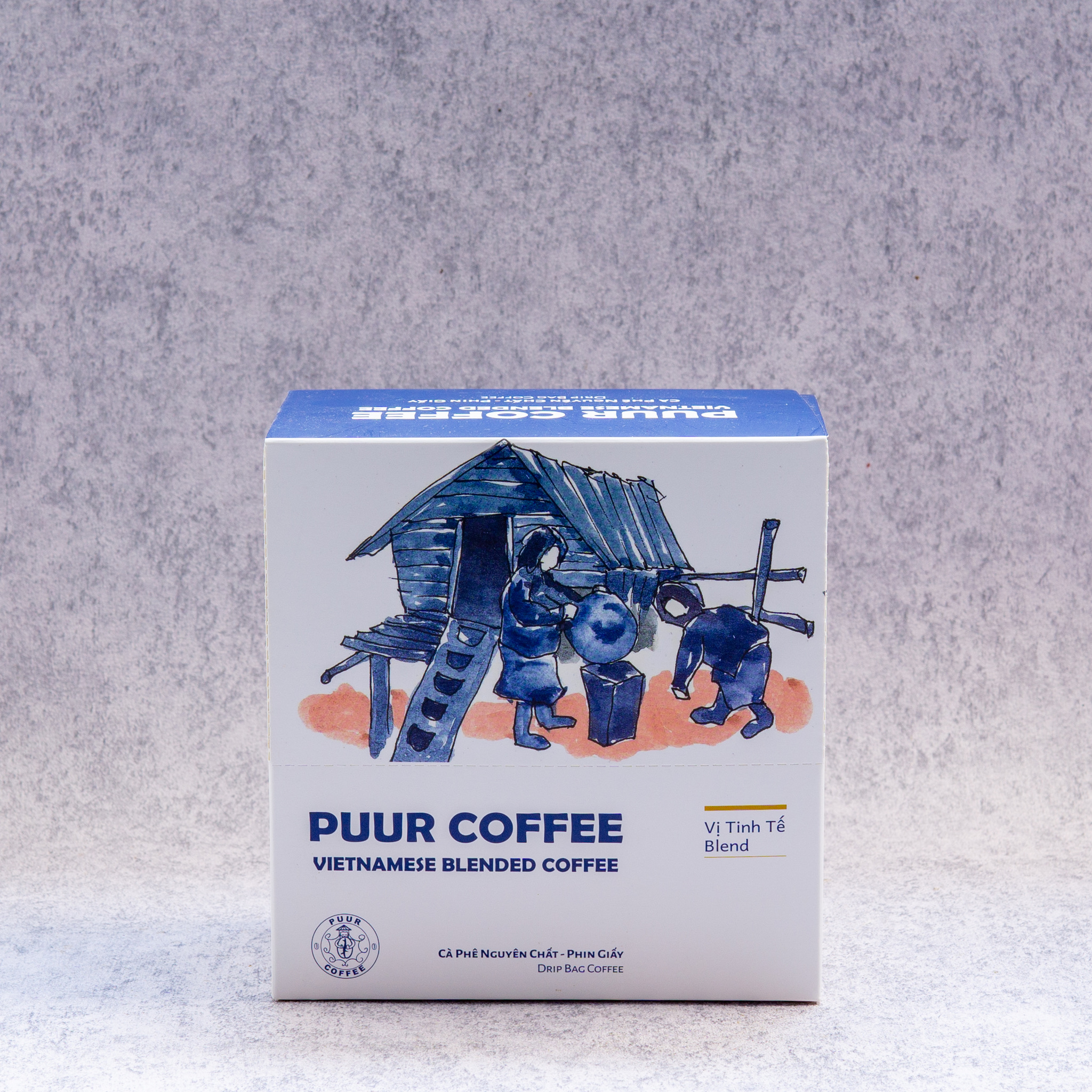 Cà Phê Phin Giấy Blend PuurCoffee  (Hộp 10 Gói + 10 Gói Đường + 10 Que khuấy gỗ)