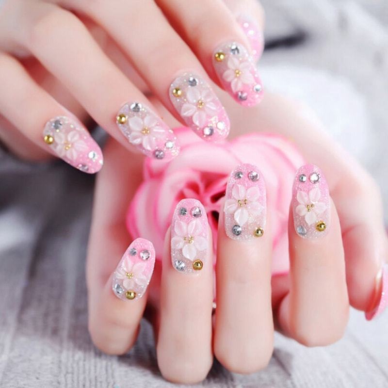 Bộ 24 Móng tay giả , nail giả A123 ( kèm keo dán móng ) giá rẻ