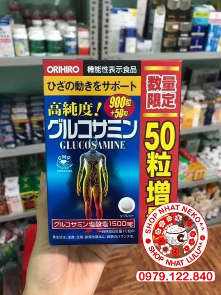 Hộp đựng Viên Uống Xương Khớp Glucosamin Orihiro 1500mg Nhật Bản 950 Viên (tặng 50 viên) nhập khẩu