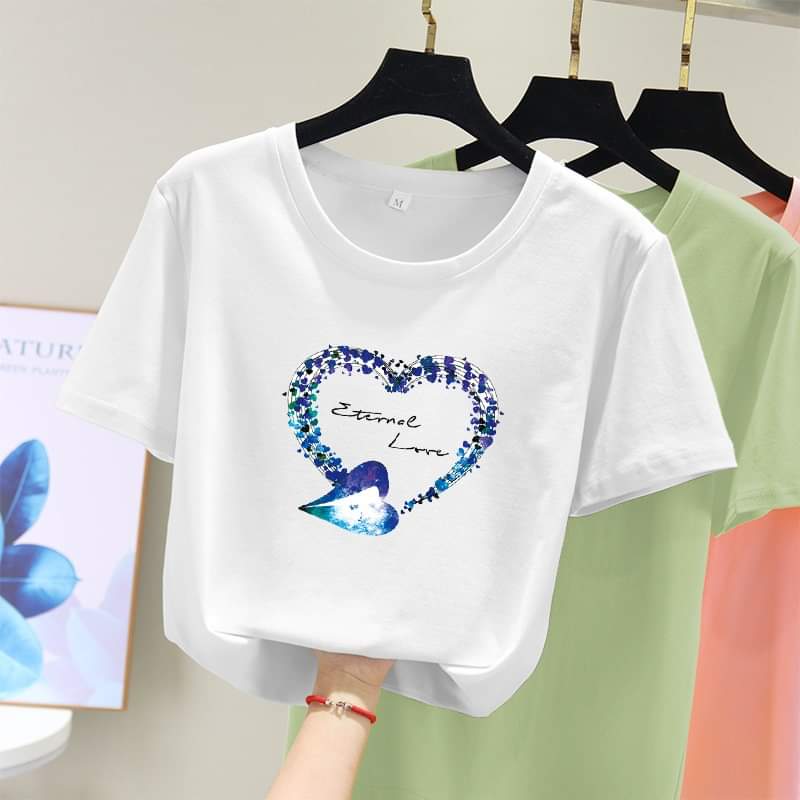 áo thun nữ form rộng Hàn Quốc in hình Trái Tim Kim Cương dễ thương vải dày mịn mát