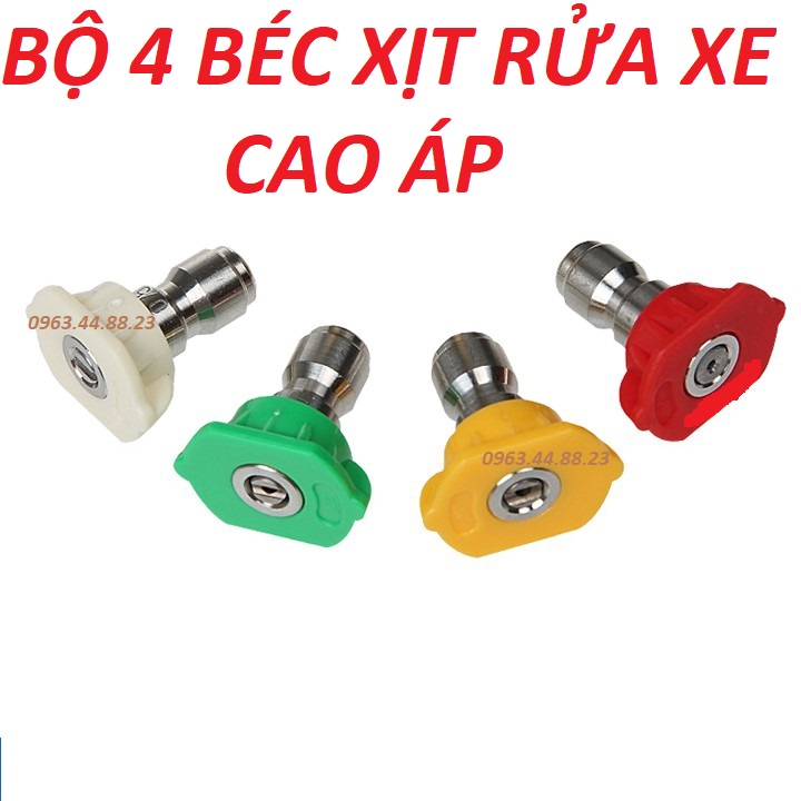 Bộ 4 Béc phun - Đầu béc gắn súng xịt rửa của máy rửa xe áp lực cao - Ren nối nhanh 1/4 inch