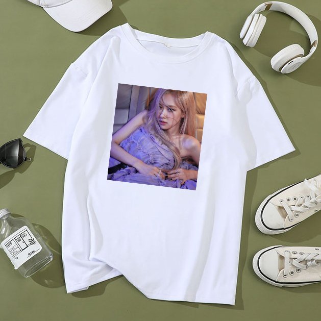 Áo thun mùa hè tay ngắn form rộng in hình Rose Black Pink MV On The Ground cực đẹp