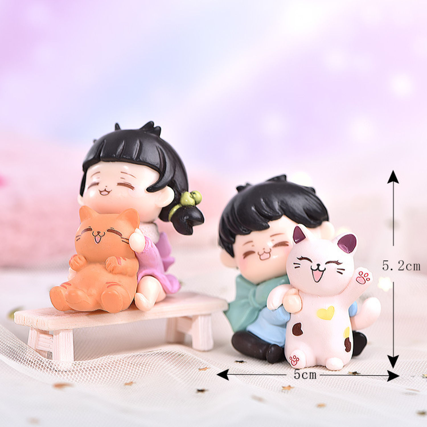 Mô hình cặp đôi cô cậu bé ôm mèo trang trí tiểu cảnh