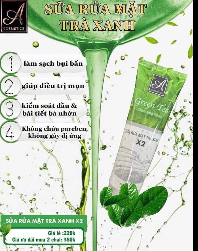 SỮA RỬA MẶT TRÀ XANH X2 A COSMETICS