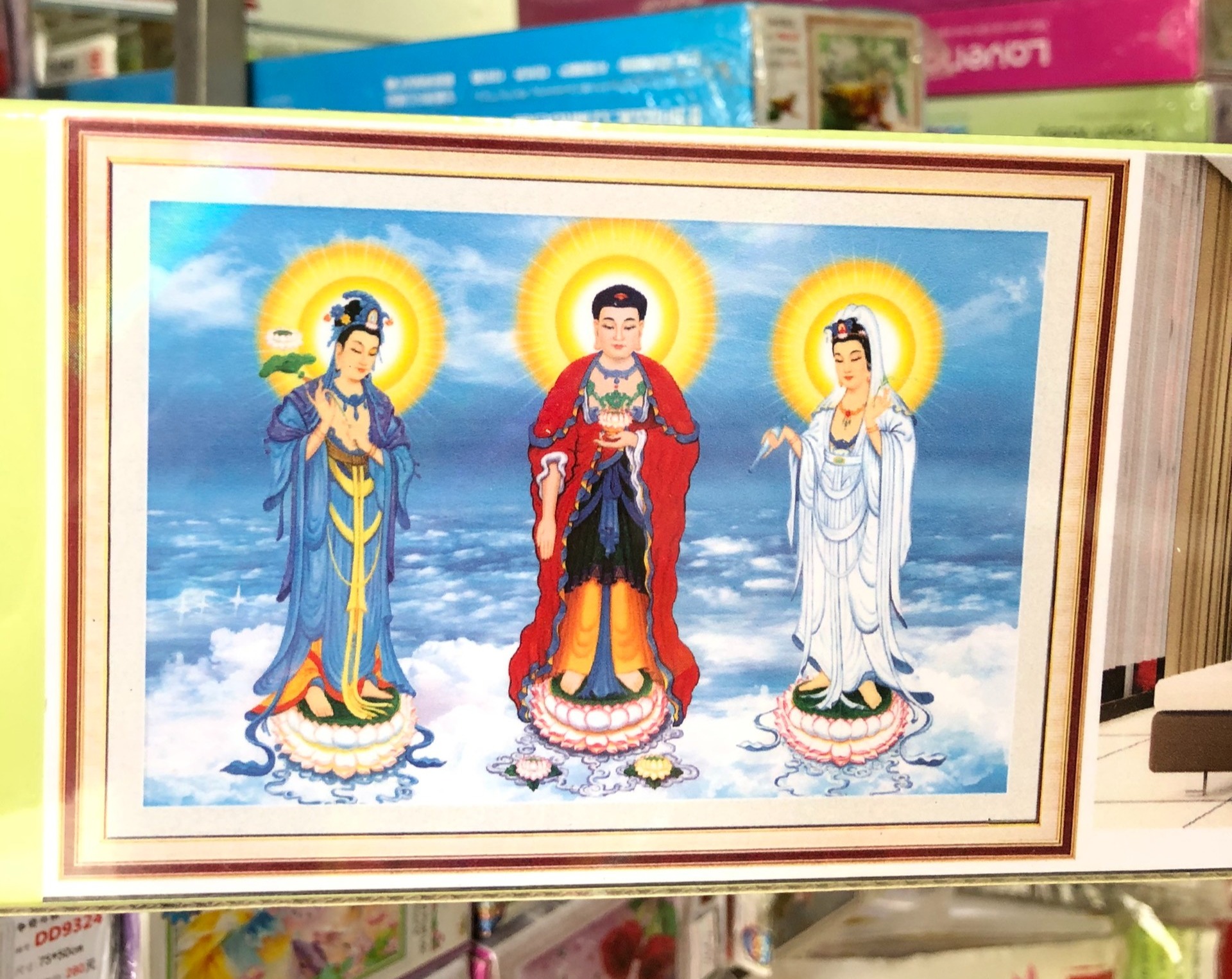 Tranh Đính Đá THẾ GIỚI TÂY PHƯƠNG TAM PHẬT (ĐÁ ABC CAO CẤP). Kích Thước: 1m x 70cm