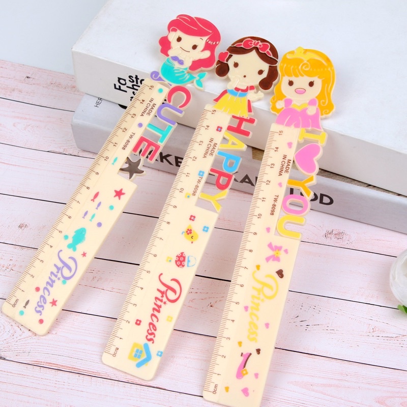 Combo 2 cây thước kẻ Công Chúa, Nàng Tiên Cá dễ thương 15cm