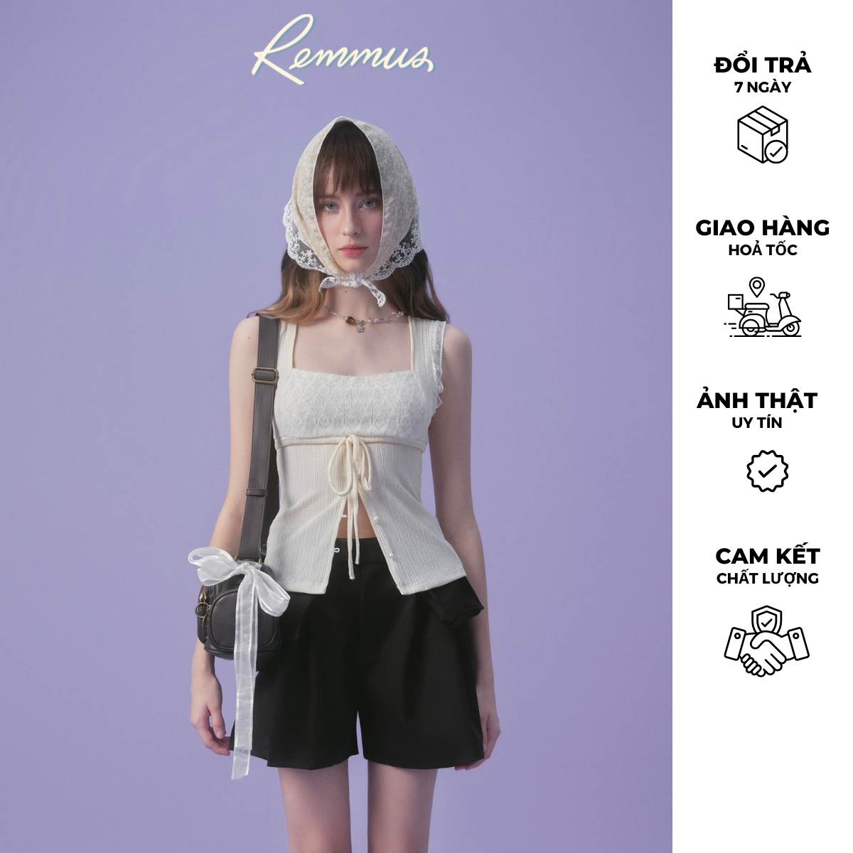 Remmus - Ji Top | Áo hai dây phối ren thắt nơ women