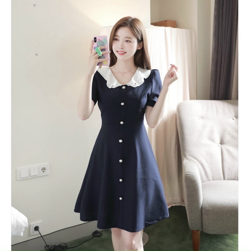 ĐẦM CỔ TRẮNG, NÚT NGỌC (có ảnh thật) MS104