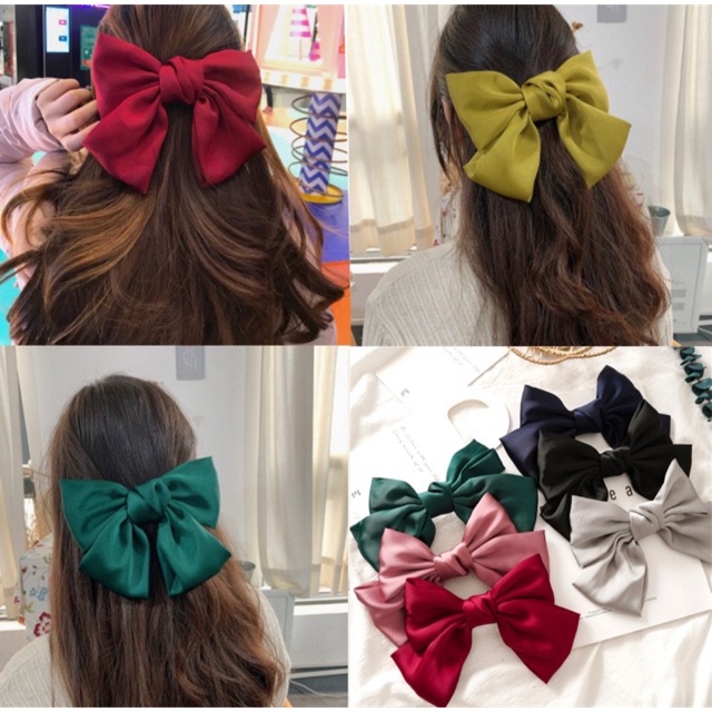 Kẹp tóc nơ vải to lụa satin Yolody cặp tóc nơ tiểu thư cực xinh