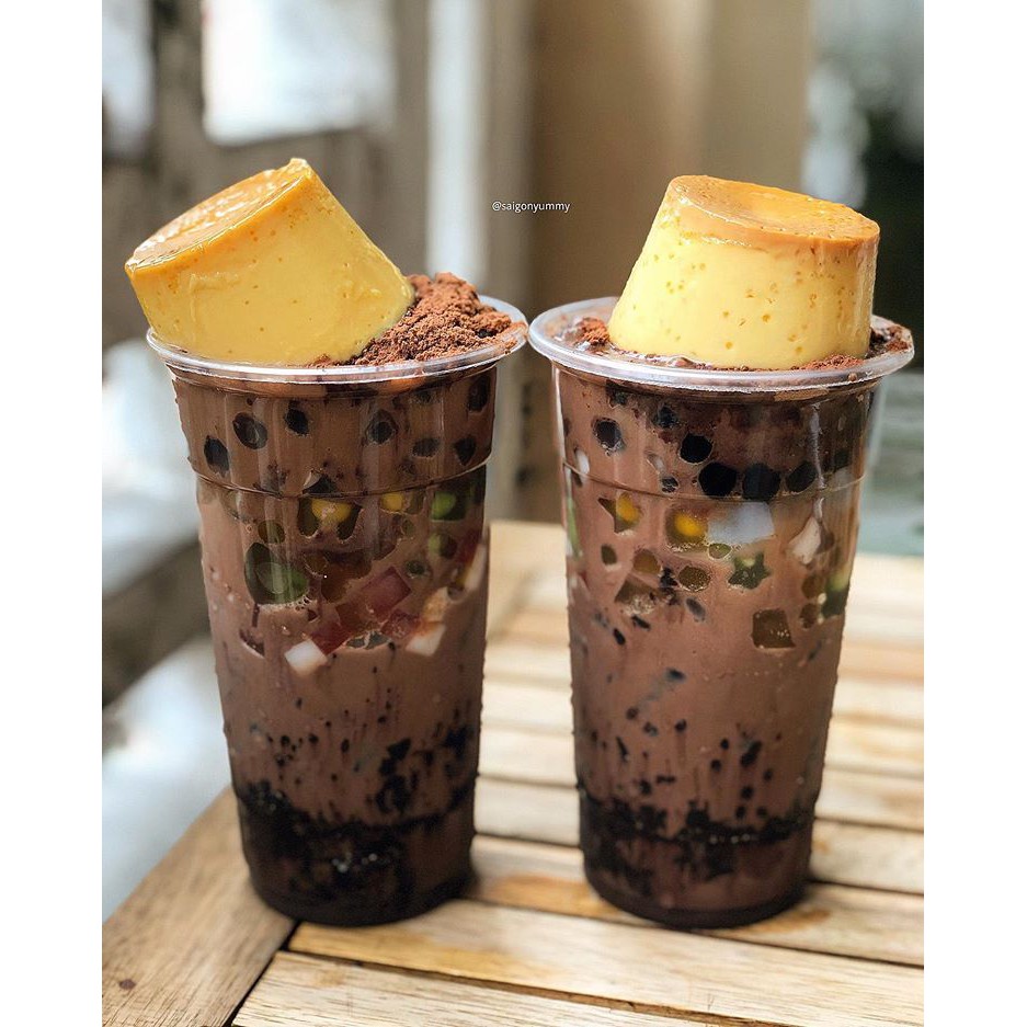 Milo dầm trân châu đường đen Pudding - 5 -7 ly - ăn vặt