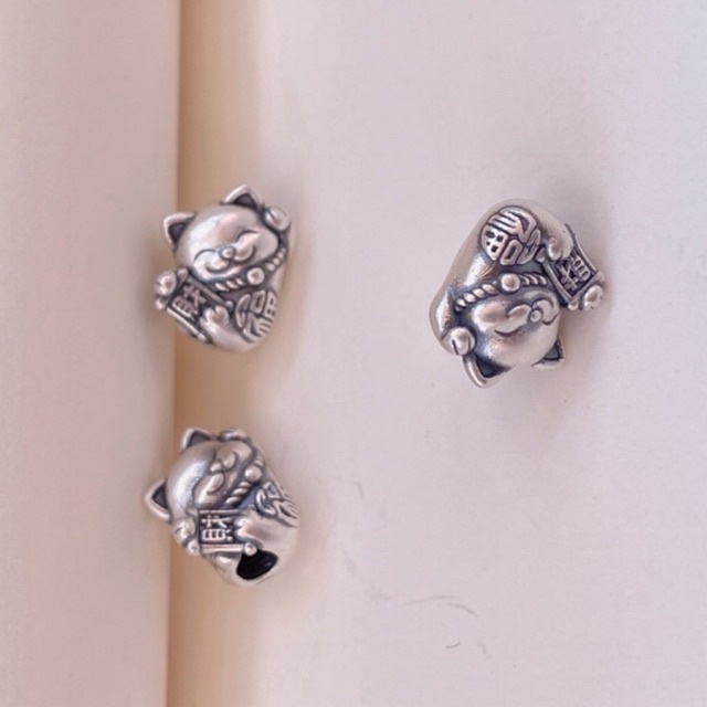 [S925] Charm bạc 3D treo Mèo Thần Tài - MH733