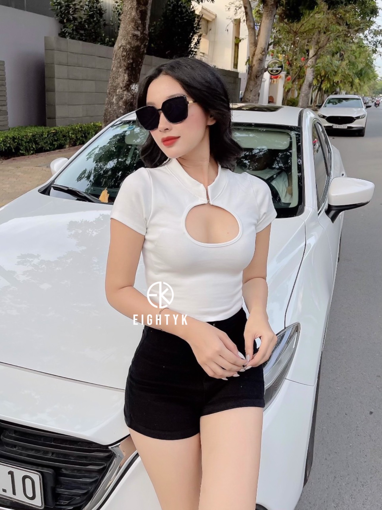 [EIGHTYK] Áo Croptop Tay Ngắn Cổ Tàu