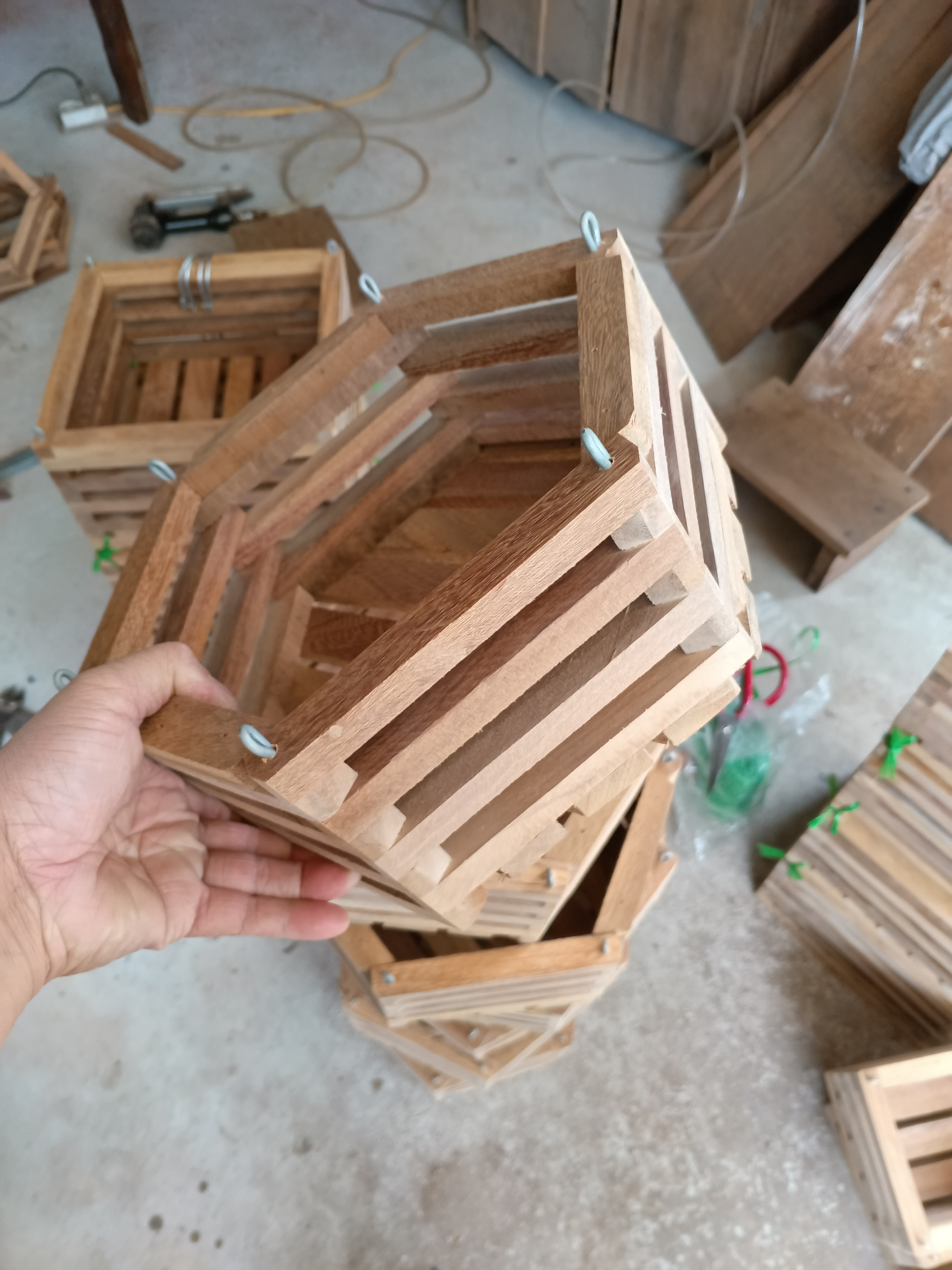 combo 3 chậu gỗ lục giác size 20cm