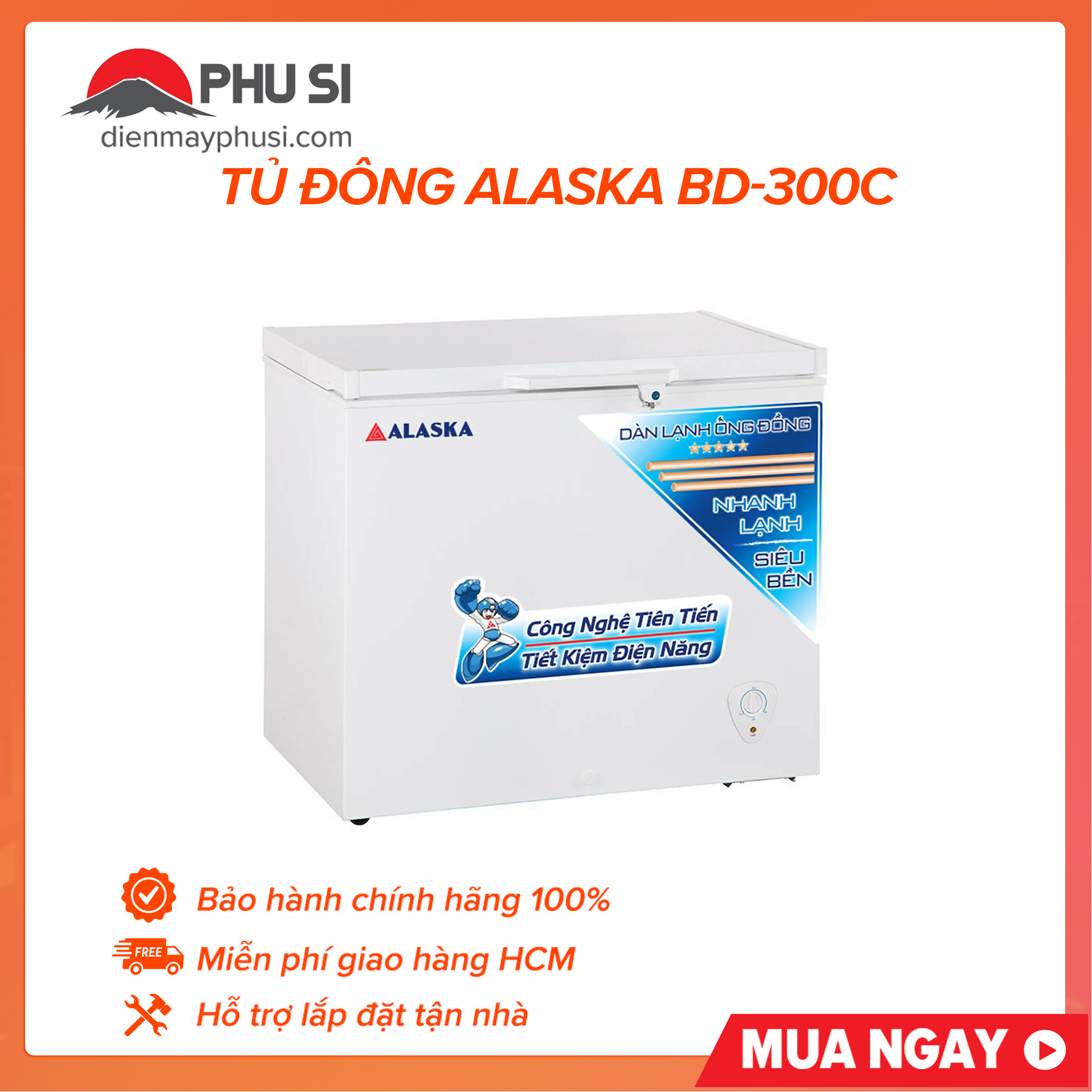 TRẢ GÓP 0% - Tủ đông Alaska BD-300C