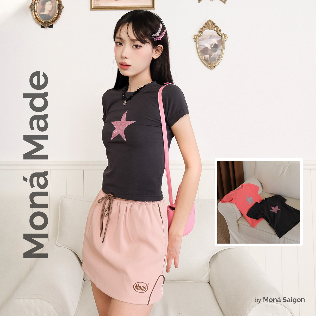 [VOUCHER 12%/149K] Áo thun baby tee form ôm Y2K MONÁ - STAR