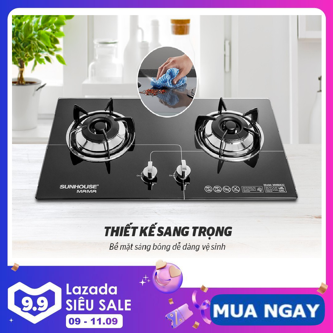 Bếp gas âm kính SUNHOUSE MAMA MMB6632, Kiểu dáng hiện đại, sang trọng, bề mặt sáng bóng dễ dàng vệ sinh, - Bảo hành 24 tháng-QUANG VINH