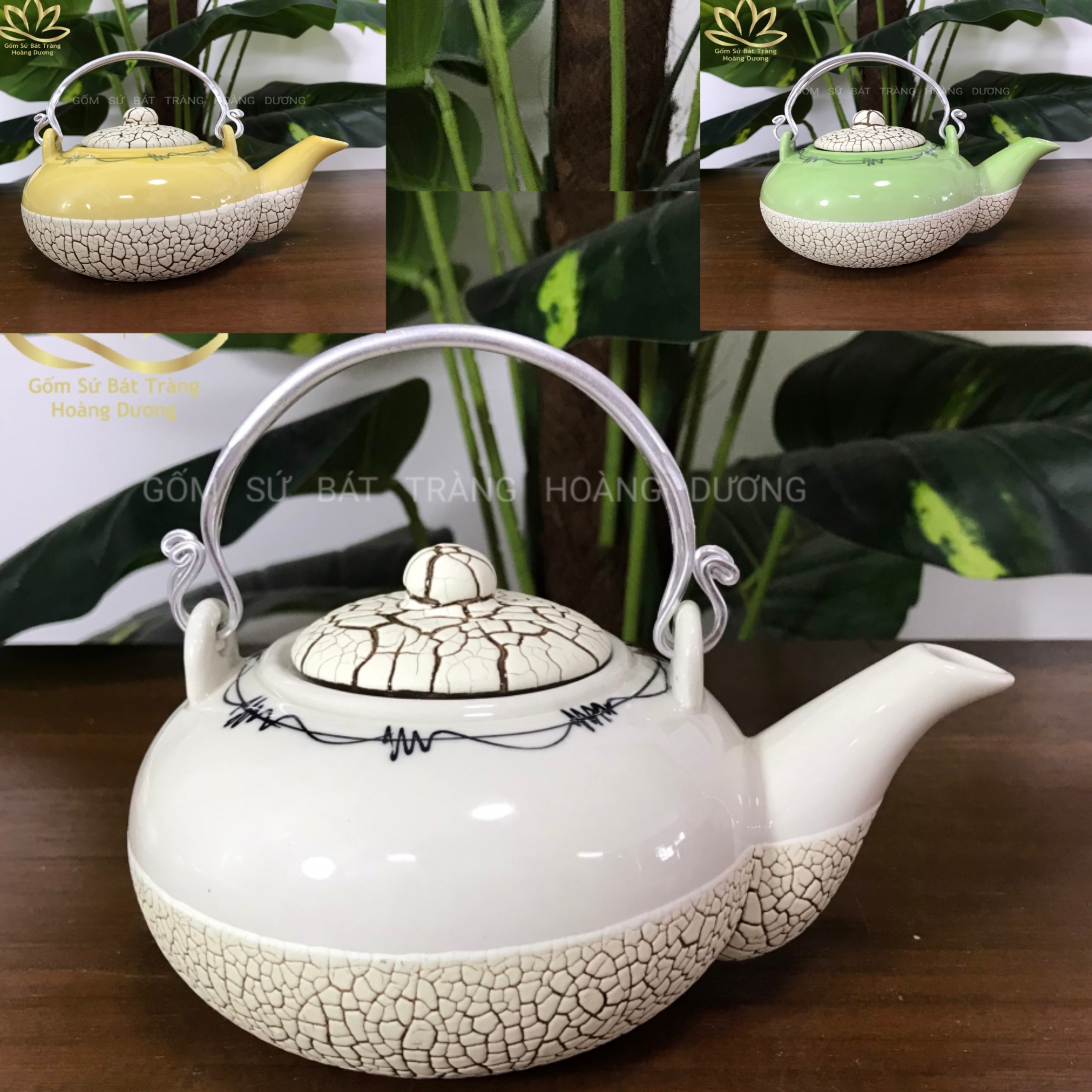 Ấm pha trà men rạn Bát Tràng dáng tròn 400ml ( 3 màu tùy chọn)