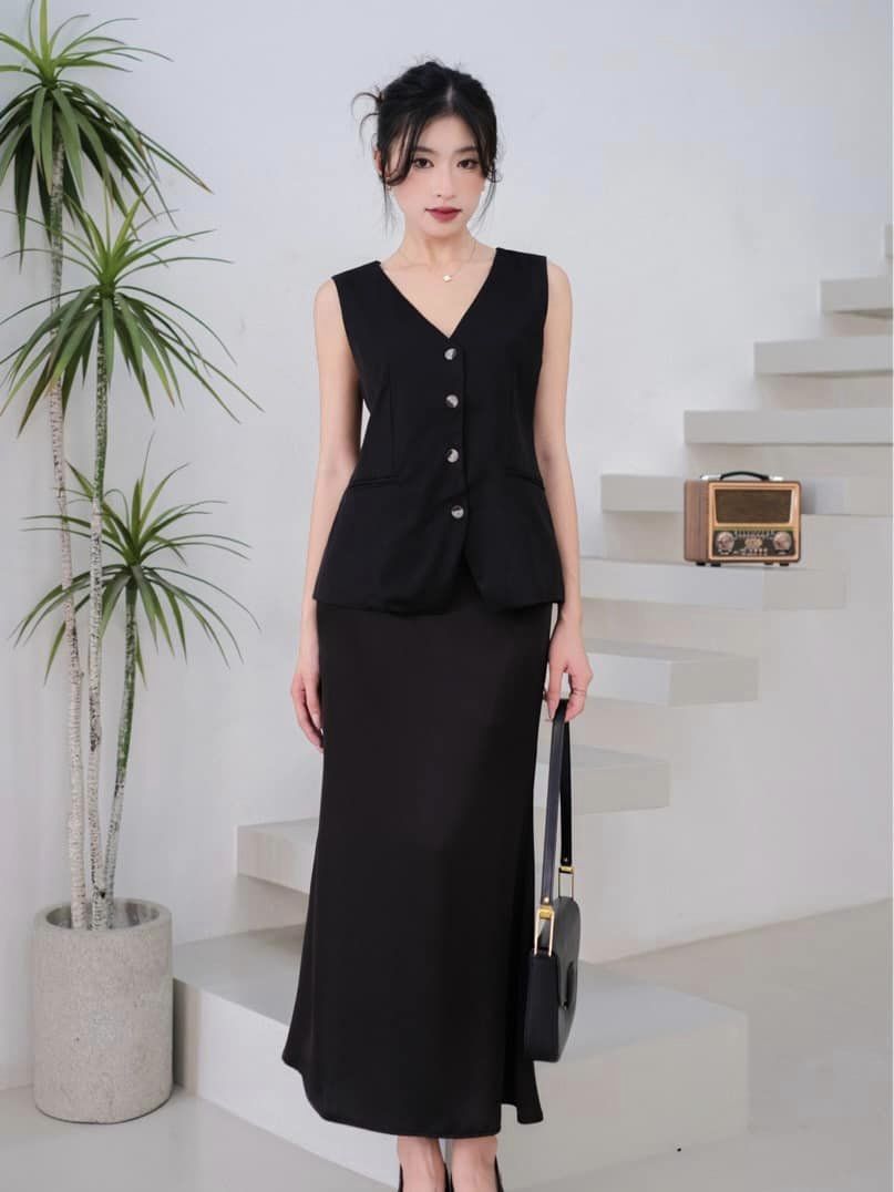 Váy SATIN - Chân váy dài lụa satin