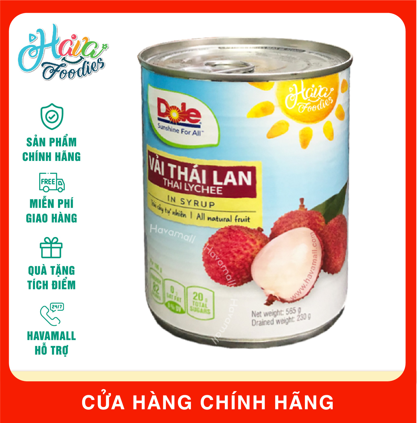 [HOÀN TIỀN MAX 10%]Vải Tươi Đóng Hộp Dole 565gr