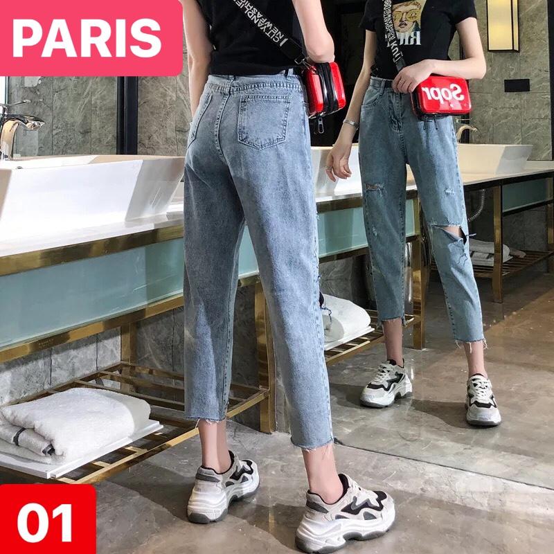 QUẦN BAGGY JEAN NỮ CHẤT BÒ XANH RÁCH LƯNG CAO NÂNG MÔNG HOT HIT PR-01 CAO CẤP - PARIS FASHION