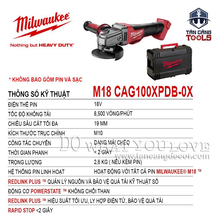 [Trả góp 0%] Máy Mài Góc 100 mm Dùng Pin Milwaukee M18 CAG100XPDB ( Thân Máy )