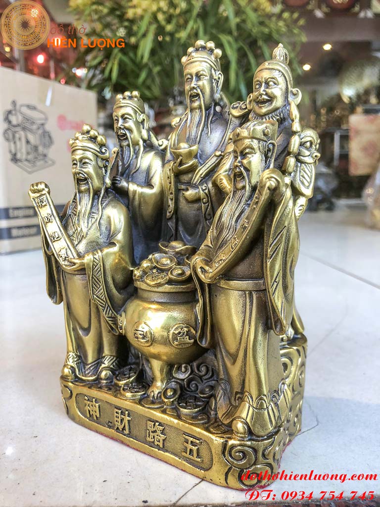 Tượng Ngũ Hộ Thần Tài Ngũ Phúc Bằng Đồng Phong Thủy Cao 18cm Nặng 1.2kg