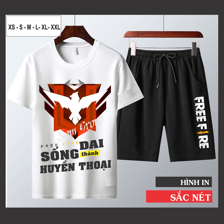 [BÁN SIÊU CHẠY - GIÁ SIÊU TỐT] Set Quần Áo In Hình Free Fire Cổ Tròn Cực Cá Tính cotton màu trắng logo rank huyền thoại