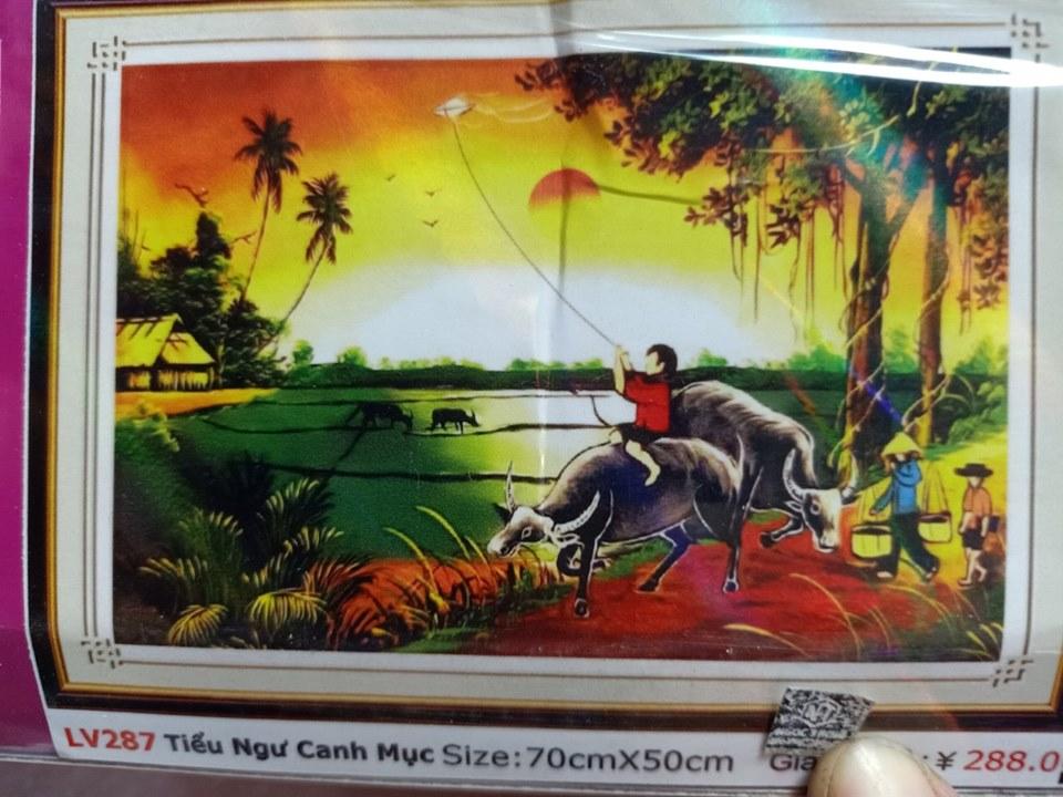 Tranh Đính Đá Hạt Tròn Cao Cấp Cậu Bé Chăn Trâu LV287 70x50 cm Siêu Thị Tranh Thêu