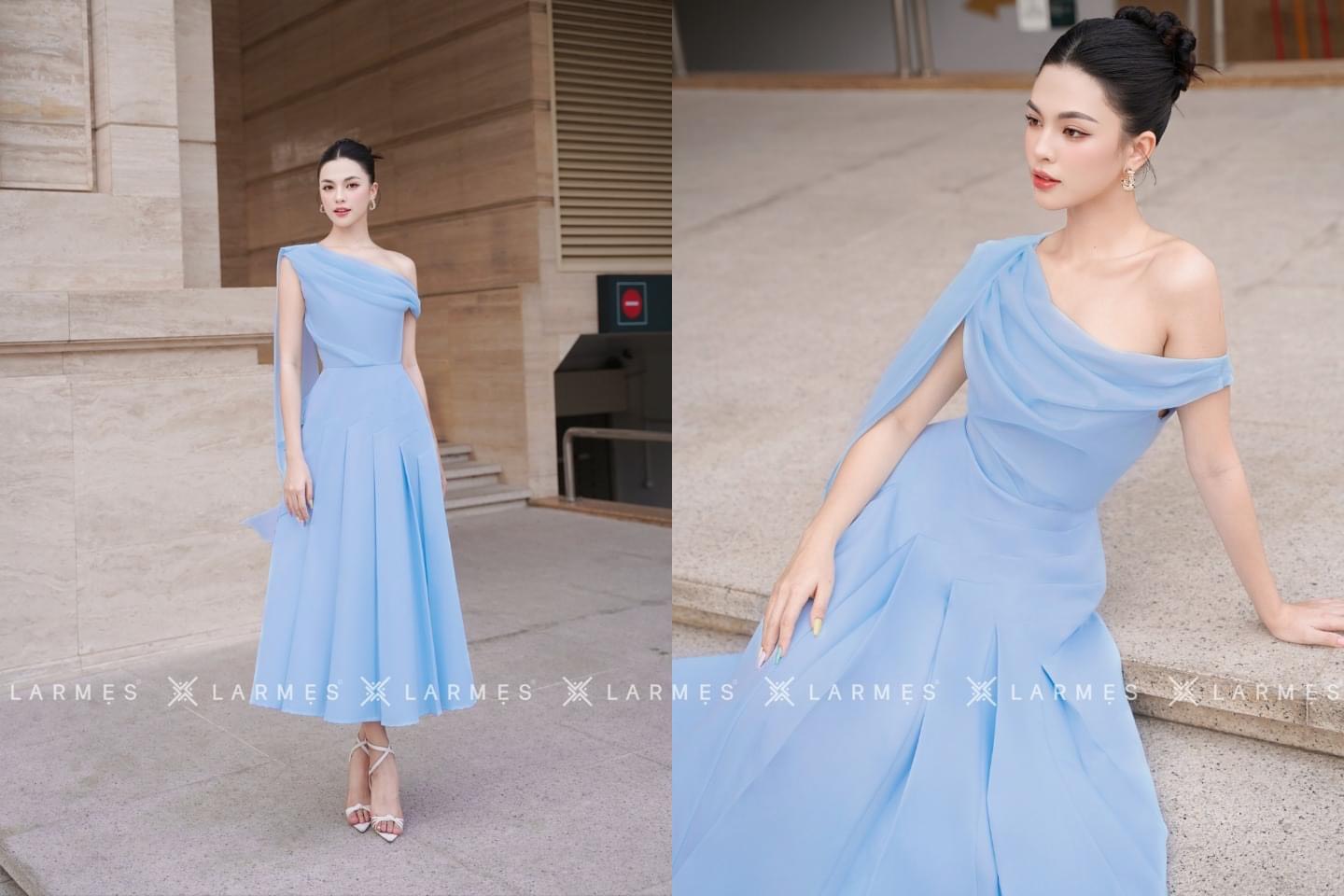 LARMES - Đầm xếp lệch vai Hazel