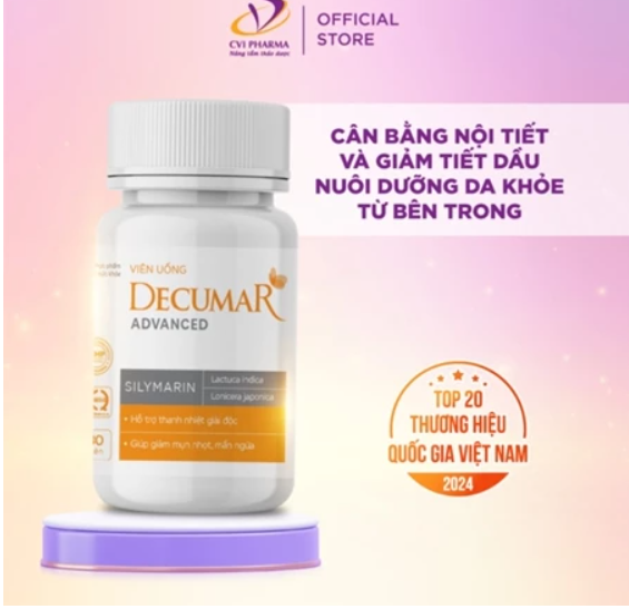 Viên uống thải độc giảm mụn Decumar Advanced thanh nhiệt, giảm mụn, điều tiết bã nhờn - Lọ 30 viên