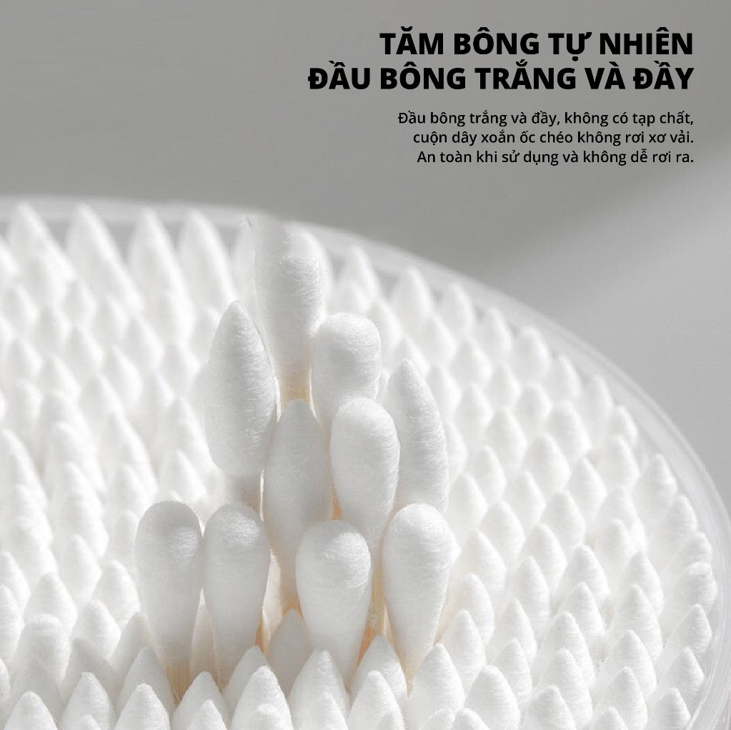 Hộp 500 Tăm bông thân gỗ 2 Đầu Người Lớn 2 Đầu Tròn Và Dẹp Kháng Khuẩn Được Làm Từ Bông Tự Nhiên / Hộp bông tăm 500 que ngoáy tai 2 đầu an toàn khi sự dụng