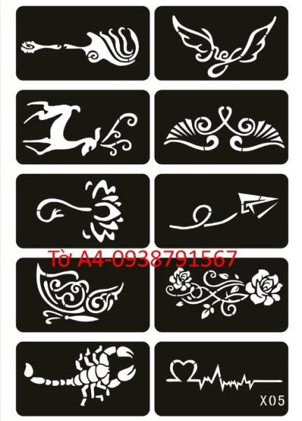 Khuôn vẽ hình xăm tattoo , hình xăm giả, hình xăm henna (1 tờ A4 có nhiều mẫu) cao cấp