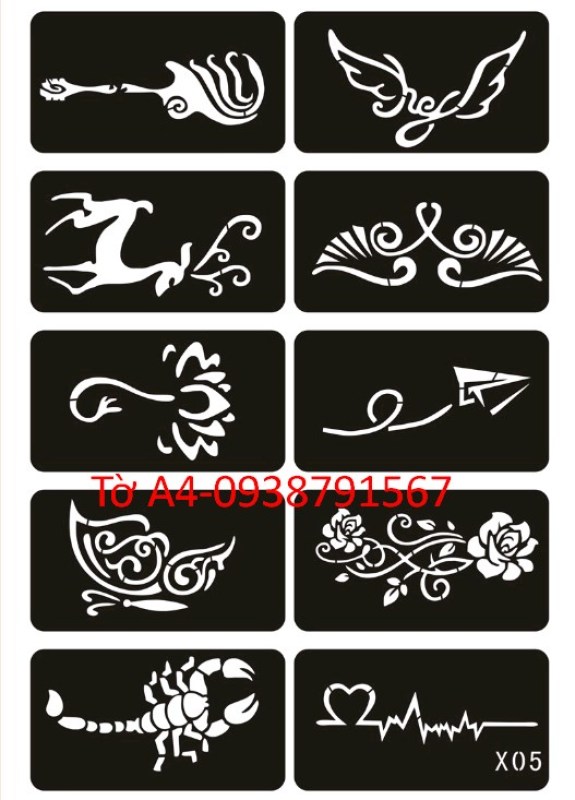 Khuôn vẽ hình xăm tattoo , hình xăm giả, hình xăm henna (1 tờ A4 có nhiều