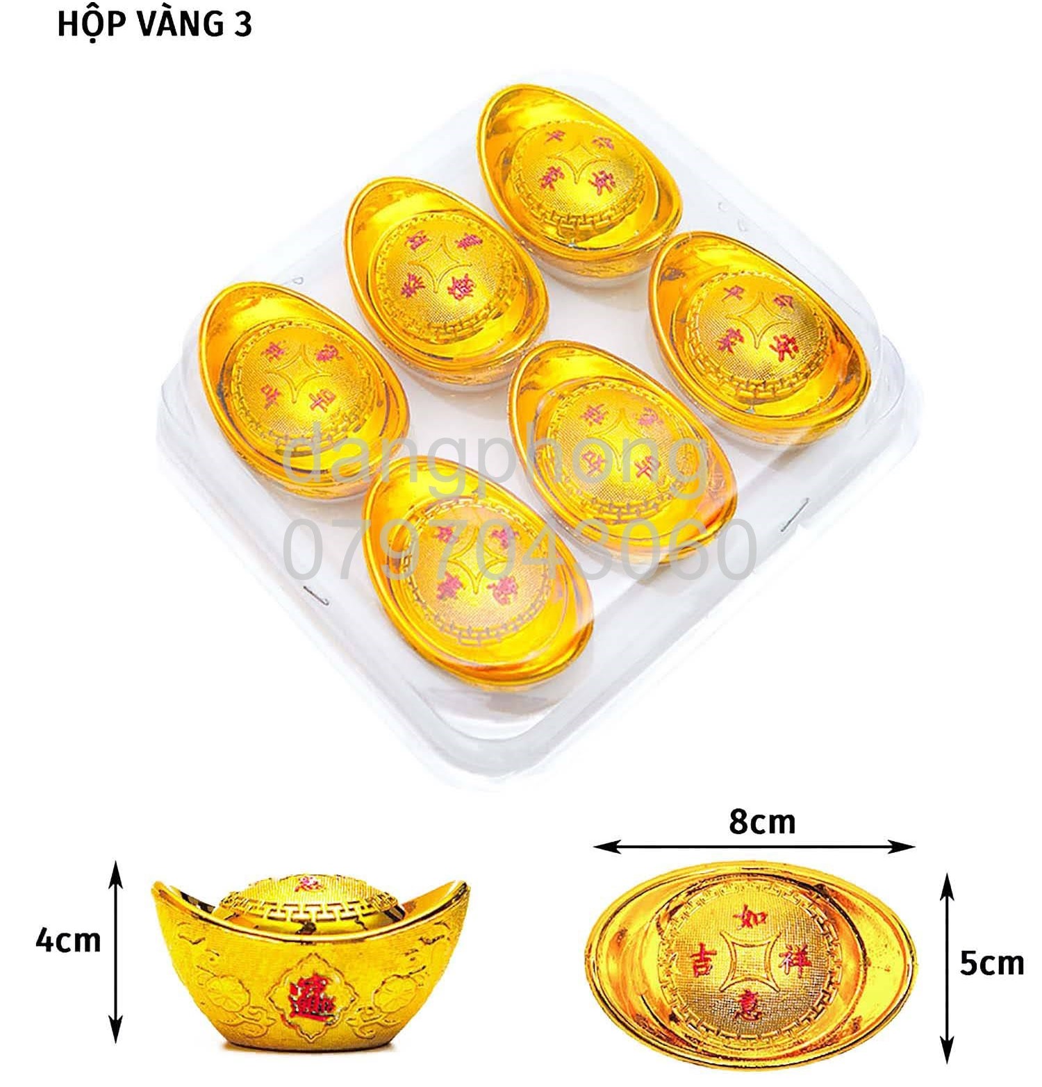 Hộp 6 thỏi vàng size 10cm ,8cm trang trí tết,bàn thờ thổ địa thần tài
