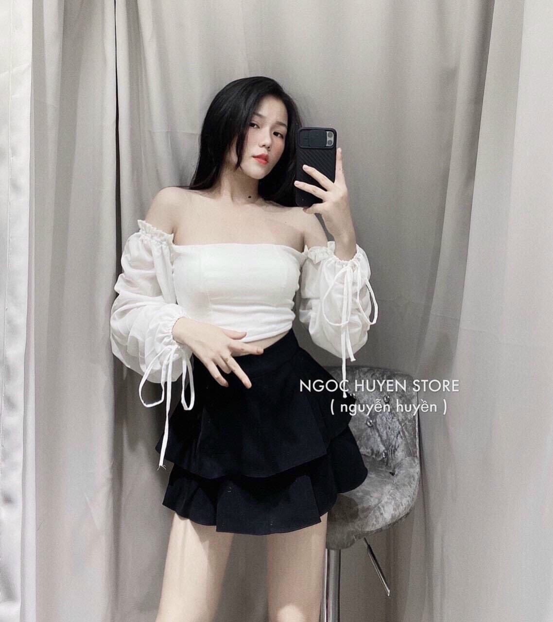 Áo Bẹt Vai Tay Thắt Nơ