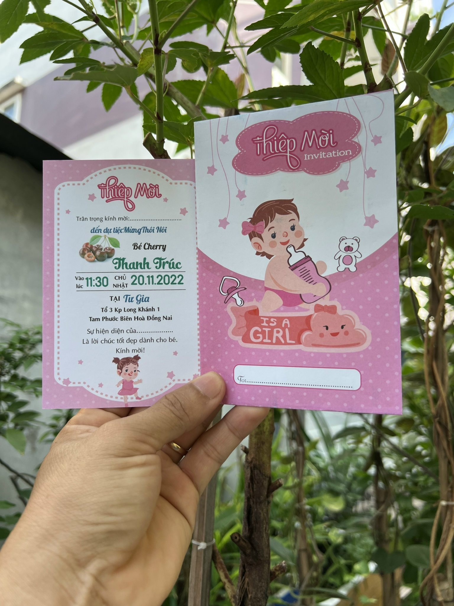 Combo 30 thiệp mời thôi nôi, đầy tháng bé gái cute