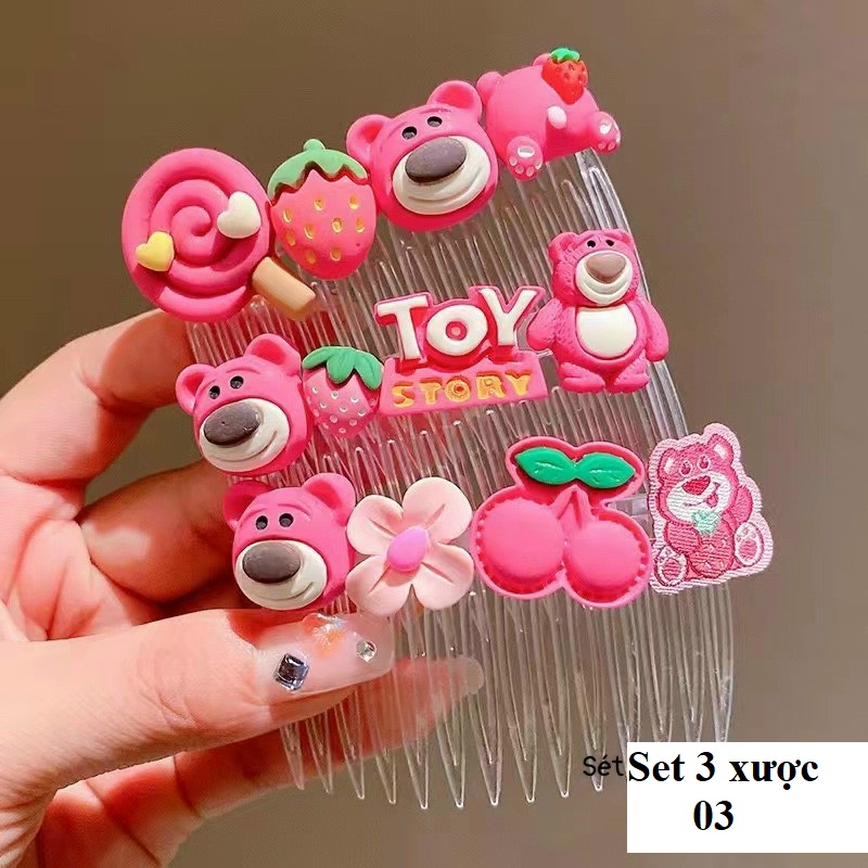 Set 3 xược cài tóc mái gấu dâu hồng cho bé